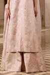 Paulmi And Harsh_Pink Jacquard, Satin, Organza Embroidery High Flamingo Kurta And Palazzo Set _at_Aza_Fashions