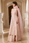 Paulmi And Harsh_Pink Jacquard High Neck Flamingo Kurta And Palazzo Set _Online_at_Aza_Fashions