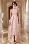 Buy_Paulmi And Harsh_Pink Jacquard High Neck Flamingo Kurta And Palazzo Set _at_Aza_Fashions