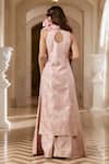 Shop_Paulmi And Harsh_Pink Jacquard High Neck Flamingo Kurta And Palazzo Set _at_Aza_Fashions
