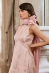 Shop_Paulmi And Harsh_Pink Jacquard High Neck Flamingo Kurta And Palazzo Set _Online_at_Aza_Fashions