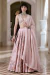 Buy_Paulmi And Harsh_Pink Organza Sequins, Embroidery Lehenga Set _at_Aza_Fashions