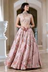 Paulmi And Harsh_Pink Organza Sequins, Embroidery Lehenga Set _at_Aza_Fashions