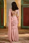 Shop_Paulmi And Harsh_Pink Georgette Embroidery Floral Printed Blouse And Pre-draped Chiffon Saree Set _at_Aza_Fashions
