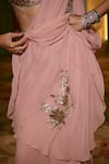 Buy_Paulmi And Harsh_Pink Georgette Embroidery Floral Printed Blouse And Pre-draped Chiffon Saree Set _Online_at_Aza_Fashions
