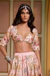 Paulmi And Harsh_Pink Organza Embroidery V-neck Floral Lehenga Set _Online_at_Aza_Fashions