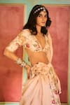 Buy_Paulmi And Harsh_Pink Organza Embroidery V-neck Floral Lehenga Set _Online_at_Aza_Fashions
