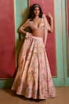 Shop_Paulmi And Harsh_Pink Organza Embroidery V-neck Floral Lehenga Set _Online_at_Aza_Fashions
