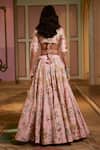 Shop_Paulmi And Harsh_Pink Organza Embroidery V-neck Floral Lehenga Set _at_Aza_Fashions