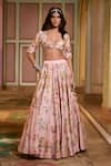 Buy_Paulmi And Harsh_Pink Organza Embroidery V-neck Floral Lehenga Set 