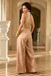 Shop_Paulmi And Harsh_Peach Jacquard Embroidery, Beads Round Neck Mocha Blush Co-ord Set _at_Aza_Fashions