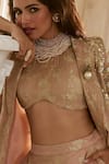 Buy_Paulmi And Harsh_Peach Jacquard Embroidery, Beads Round Neck Mocha Blush Co-ord Set _Online_at_Aza_Fashions