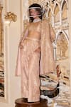 Shop_Paulmi And Harsh_Peach Jacquard Embroidery, Beads Round Neck Mocha Blush Co-ord Set _Online_at_Aza_Fashions
