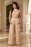 Buy_Paulmi And Harsh_Peach Jacquard Embroidery, Beads Round Neck Mocha Blush Co-ord Set 