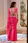 Shop_Paulmi And Harsh_Pink Chiffon Embroidery V-neck Hot Pre-draped Saree Set _at_Aza_Fashions
