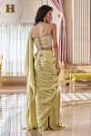 Shop_Paulmi And Harsh_Green Jacquard, Shantoon, Satin Zari Pista Corset Blouse And Pre-draped Saree _at_Aza_Fashions