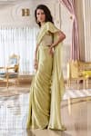 Paulmi And Harsh_Green Jacquard, Shantoon, Satin Zari Pista Corset Blouse And Pre-draped Saree _Online_at_Aza_Fashions