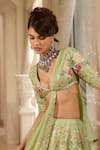 Buy_Paulmi And Harsh_Green Organza Embroidery V-neck Floral Sage Lehenga Set _Online_at_Aza_Fashions