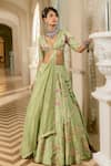 Buy_Paulmi And Harsh_Green Organza Embroidery V-neck Floral Sage Lehenga Set _at_Aza_Fashions
