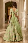 Shop_Paulmi And Harsh_Green Organza Embroidery V-neck Floral Sage Lehenga Set _at_Aza_Fashions