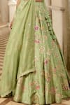 Paulmi And Harsh_Green Organza Embroidery V-neck Floral Sage Lehenga Set _at_Aza_Fashions