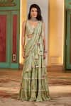 Buy_Paulmi And Harsh_Green Chiffon Embroidery V-neck Sage Pre-draped Ruffle Saree Set _at_Aza_Fashions