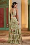 Shop_Paulmi And Harsh_Green Chiffon Embroidery V-neck Sage Pre-draped Ruffle Saree Set _at_Aza_Fashions