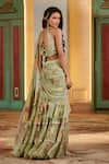 Shop_Paulmi And Harsh_Green Chiffon Embroidery V-neck Sage Pre-draped Ruffle Saree Set _Online_at_Aza_Fashions