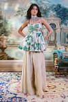 Buy_Paulmi And Harsh_Ivory Embroidery Square Neck Floral Peplum Top And Palazzo Set _at_Aza_Fashions