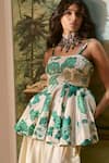 Buy_Paulmi And Harsh_Ivory Embroidery Square Neck Floral Peplum Top And Palazzo Set _Online_at_Aza_Fashions