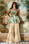 Shop_Paulmi And Harsh_Ivory Embroidery Square Neck Floral Peplum Top And Palazzo Set _Online_at_Aza_Fashions