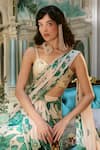 Buy_Paulmi And Harsh_Ivory Georgette Embroidery, Beads Sweetheart Neck Floral Pre-draped Saree Set _Online_at_Aza_Fashions
