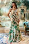 Buy_Paulmi And Harsh_Ivory Georgette Embroidery, Beads Sweetheart Neck Floral Pre-draped Saree Set _at_Aza_Fashions