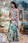 Shop_Paulmi And Harsh_Ivory Georgette Embroidery, Beads Sweetheart Neck Floral Pre-draped Saree Set _Online_at_Aza_Fashions