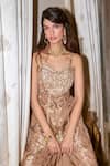 Buy_Paulmi And Harsh_Brown Jacquard, Shantoon Embroidery Sweetheart Neck Mocha Zardozi Jumpsuit _Online_at_Aza_Fashions