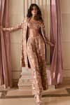 Buy_Paulmi And Harsh_Brown Jacquard Embroidery Round Neck Mocha Co-ord Set _Online_at_Aza_Fashions