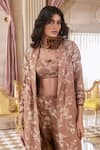 Shop_Paulmi And Harsh_Brown Jacquard Embroidery Round Neck Mocha Co-ord Set _Online_at_Aza_Fashions