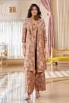 Buy_Paulmi And Harsh_Brown Jacquard Embroidery Round Neck Mocha Co-ord Set _at_Aza_Fashions