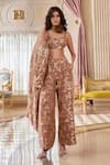 Paulmi And Harsh_Brown Jacquard Embroidery Round Neck Mocha Co-ord Set _at_Aza_Fashions