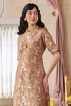 Buy_Paulmi And Harsh_Brown Jacquard V-neck Mocha Kurta And Palazzo Set _Online_at_Aza_Fashions