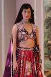 Paulmi And Harsh_Wine Organza Sequins, Zari V-neck Multi Color Hand Embroidered Lehenga Set _Online_at_Aza_Fashions