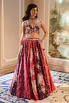 Shop_Paulmi And Harsh_Wine Organza Sequins, Zari V-neck Multi Color Hand Embroidered Lehenga Set _Online_at_Aza_Fashions
