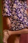 Paulmi And Harsh_Purple Round Neck Floral Embroidered Short Dress _Online_at_Aza_Fashions