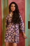 Shop_Paulmi And Harsh_Purple Round Neck Floral Embroidered Short Dress _Online_at_Aza_Fashions