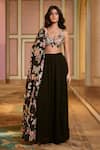 Paulmi And Harsh_Black Georgette Embroidery, Zari V-neck Jacket And Palazzo Set _Online_at_Aza_Fashions