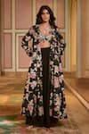 Buy_Paulmi And Harsh_Black Georgette Embroidery, Zari V-neck Jacket And Palazzo Set _at_Aza_Fashions