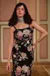 Paulmi And Harsh_Black Velvet, Crepe, Shantoon Embroidery Open Neck Floral Midi Dress _Online_at_Aza_Fashions