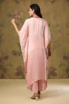 Shop_House Of TA-YA_Peach Modal, Satin Zari V-neck Gold Embroidered Kaftan Set _at_Aza_Fashions
