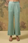 House Of TA-YA_Green Modal, Satin Embroidery V-neck Top And Pant Set _Online_at_Aza_Fashions