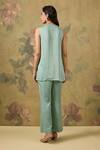 Shop_House Of TA-YA_Green Modal, Satin Embroidery V-neck Top And Pant Set _at_Aza_Fashions